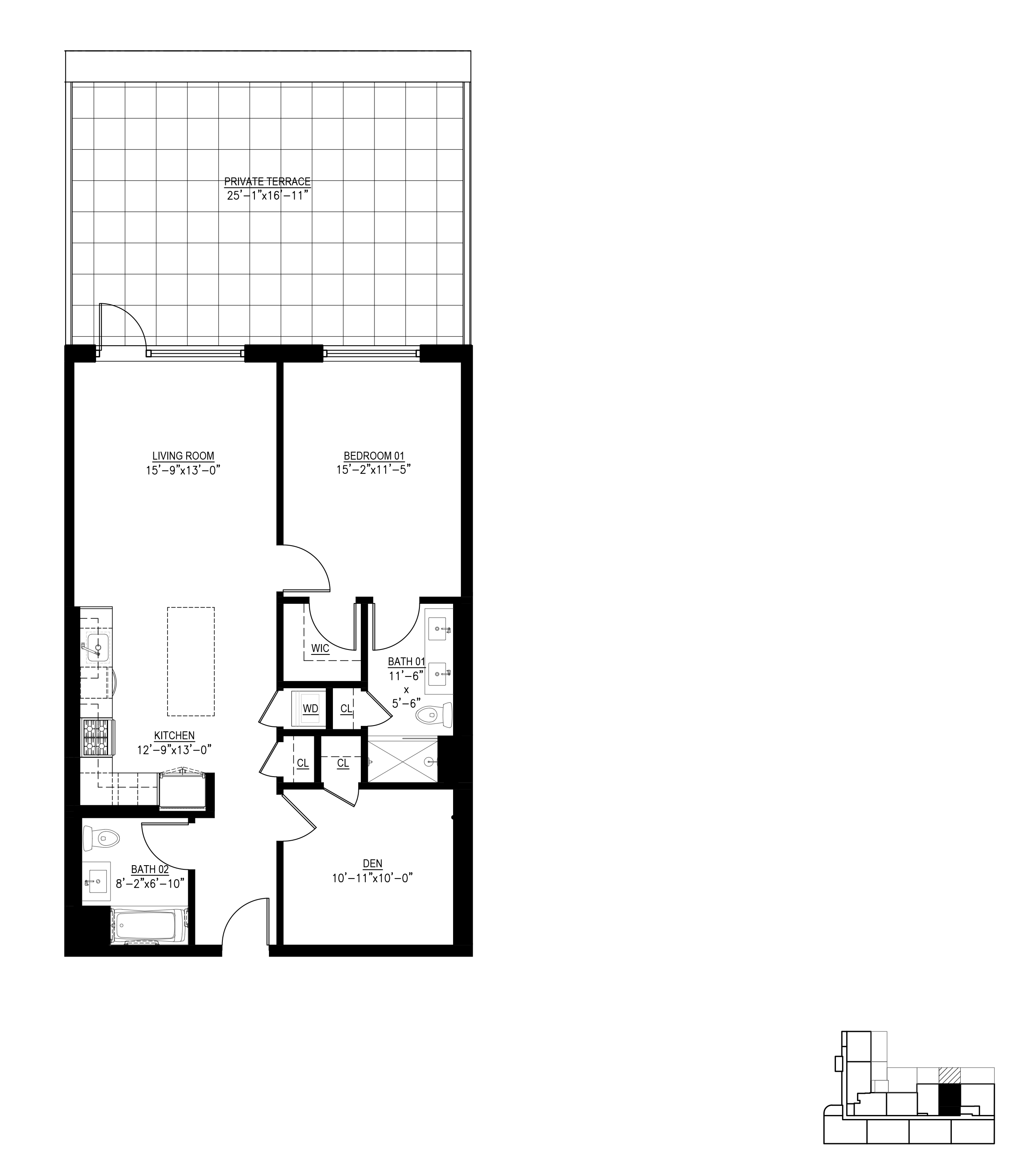 Floor plan for 2 beds, 2 baths, 990 sqft